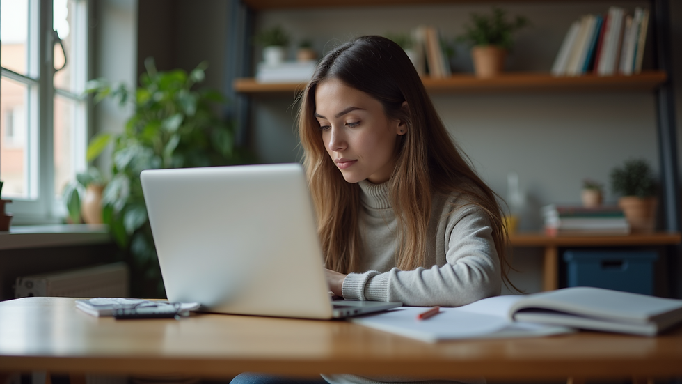 Eye-level view of a student studying online with a laptop