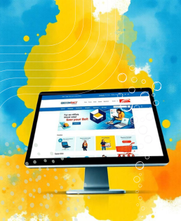 Ecommerce website displayed on monitor in watercolour style, showing online opportunities for Hull trades and service businesses