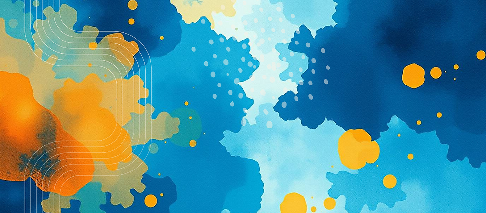 Abstract splash design in vivid blues and oranges with curved line accents—representing The Trade Marketer’s bold, modern visual style for local web design and digital branding.