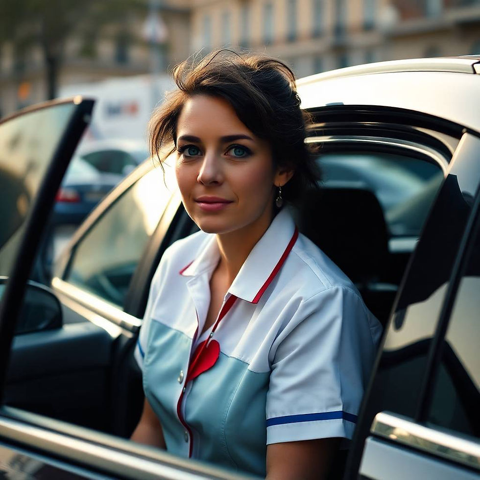 Female healthcare worker stepping out of her car, symbolizing the priority support and discounted cosmetic car repairs Foxhills Body Shop offers to key workers.