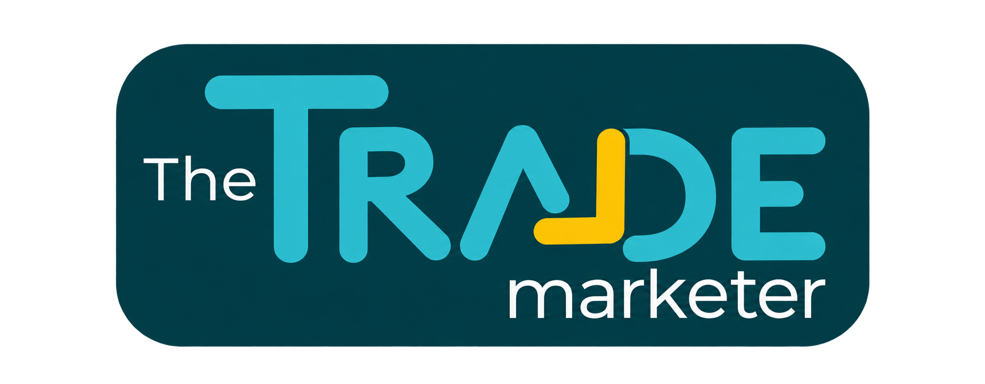 The Trade Marketer logo in teal, turquoise, yellow and white.
