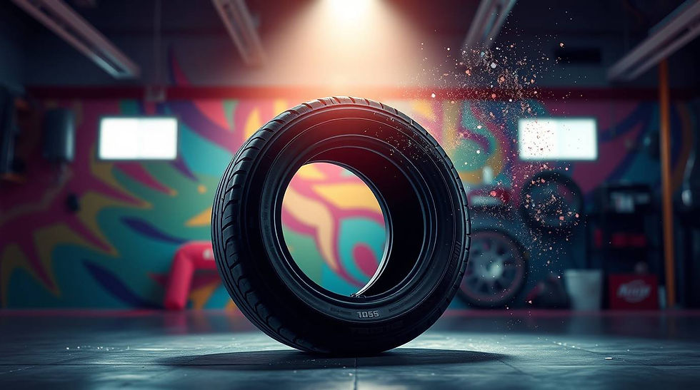 Tyre on display against a bold background, symbolising PT Tyres’ focus on expert tyre fitting and advice in Scunthorpe.