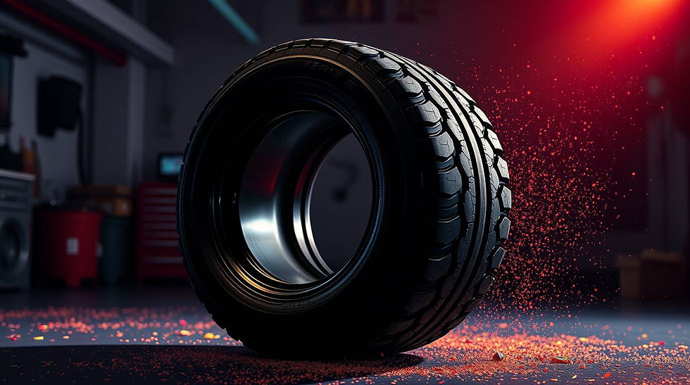 Tyre close-up with safety message overlay, introducing PT Tyres’ life-saving tyre check tips.
