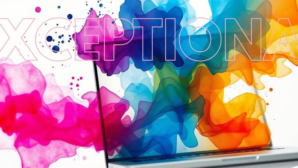 Laptop with bright colourful ink clouds and the word ‘Exceptional’, representing strong website foundations in the Small Business Website Essentials blog.