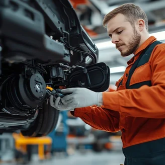 Mechanic working under a lifted car, highlighting the technical skill and precision behind Foxhills Body Shop’s trusted repair work.