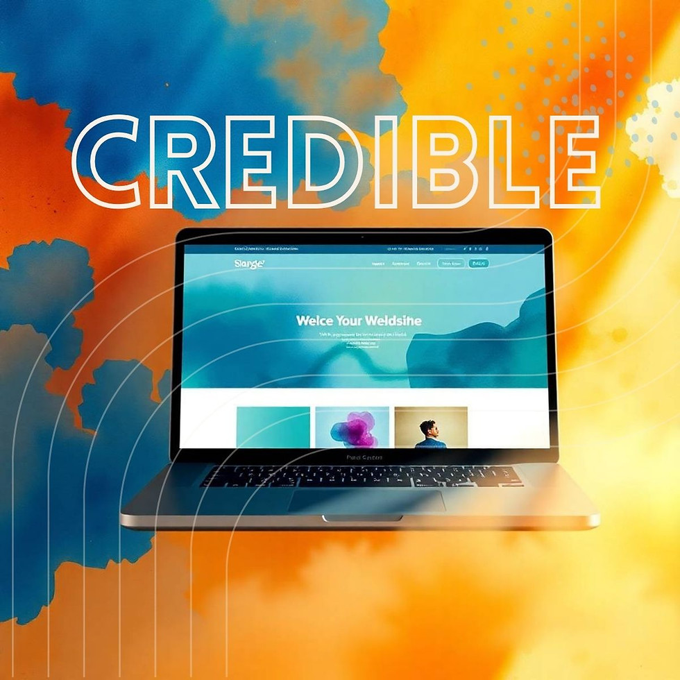 Laptop with bold blue and orange branding and the word “credible” promoting the Business Website Package