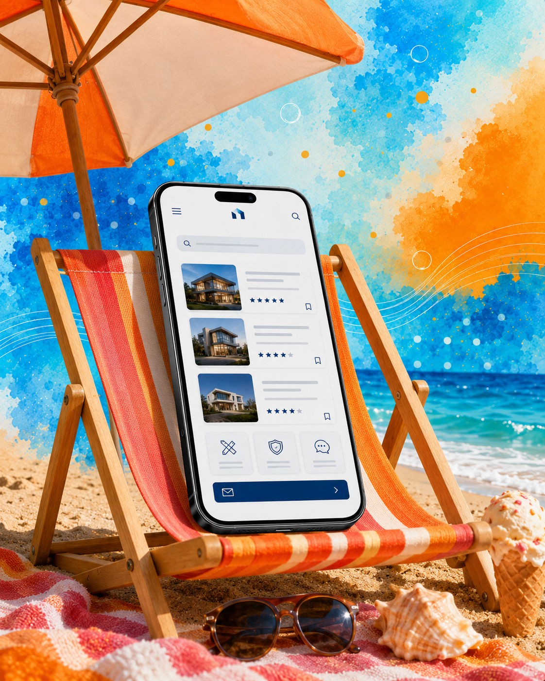 A phone on a sunny beach
