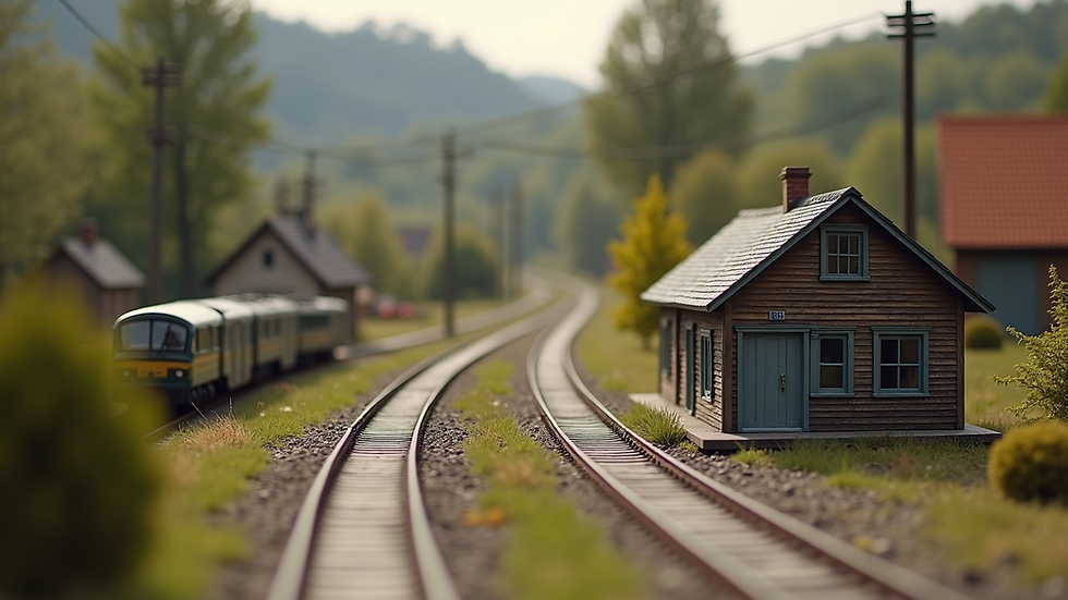 Close-up view of a detailed model railway building kit
