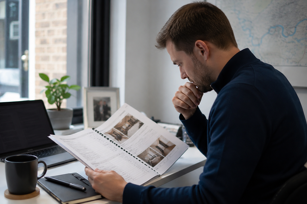 Man reviewing an inventory report at his desk