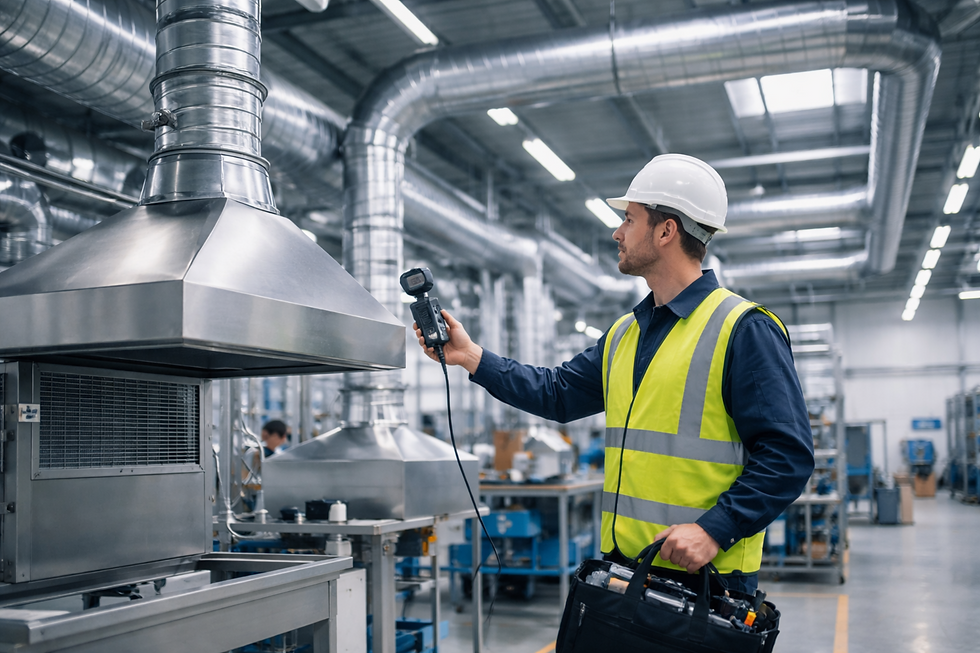 Industrial ventilation system inspection in commercial factory environment