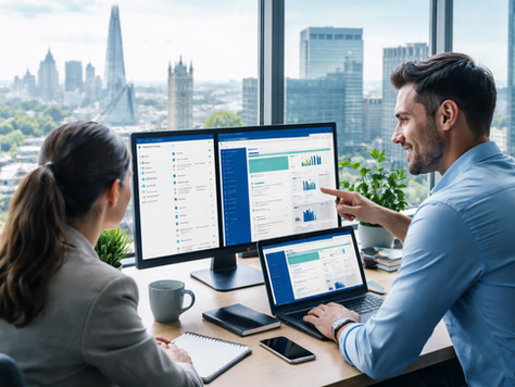 SEO team reviewing website analytics and performance data in a modern office