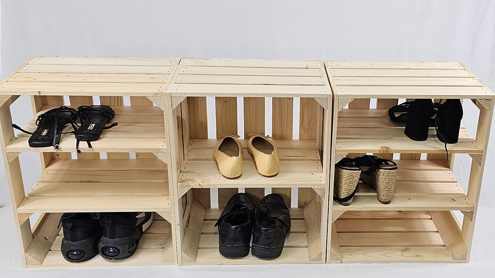 Wooden crate shoe rack with multiple shelves for storage