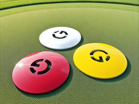 Coloured sports markers on green outdoor training surface