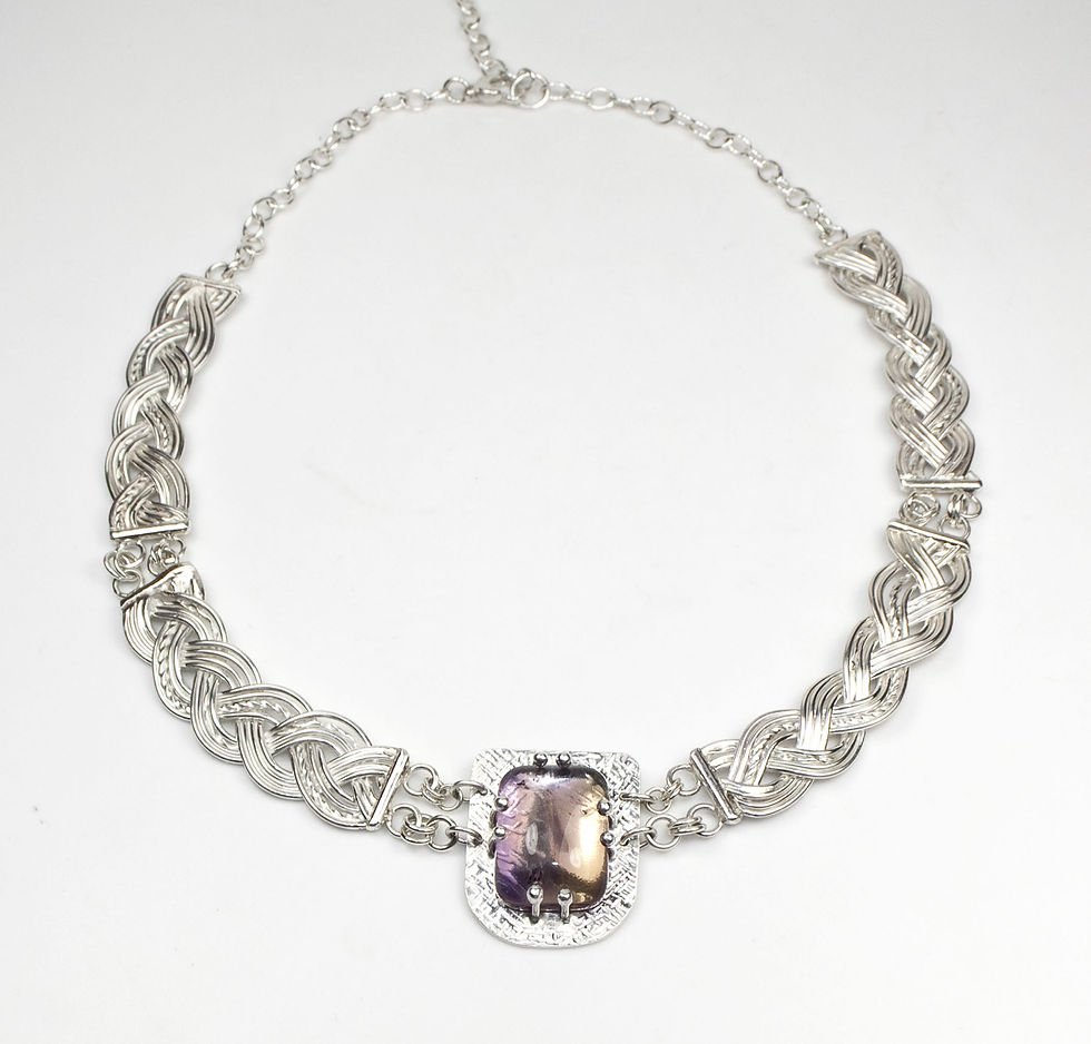 Sterling Silver Woven Necklace with Ametrine Centrepiece