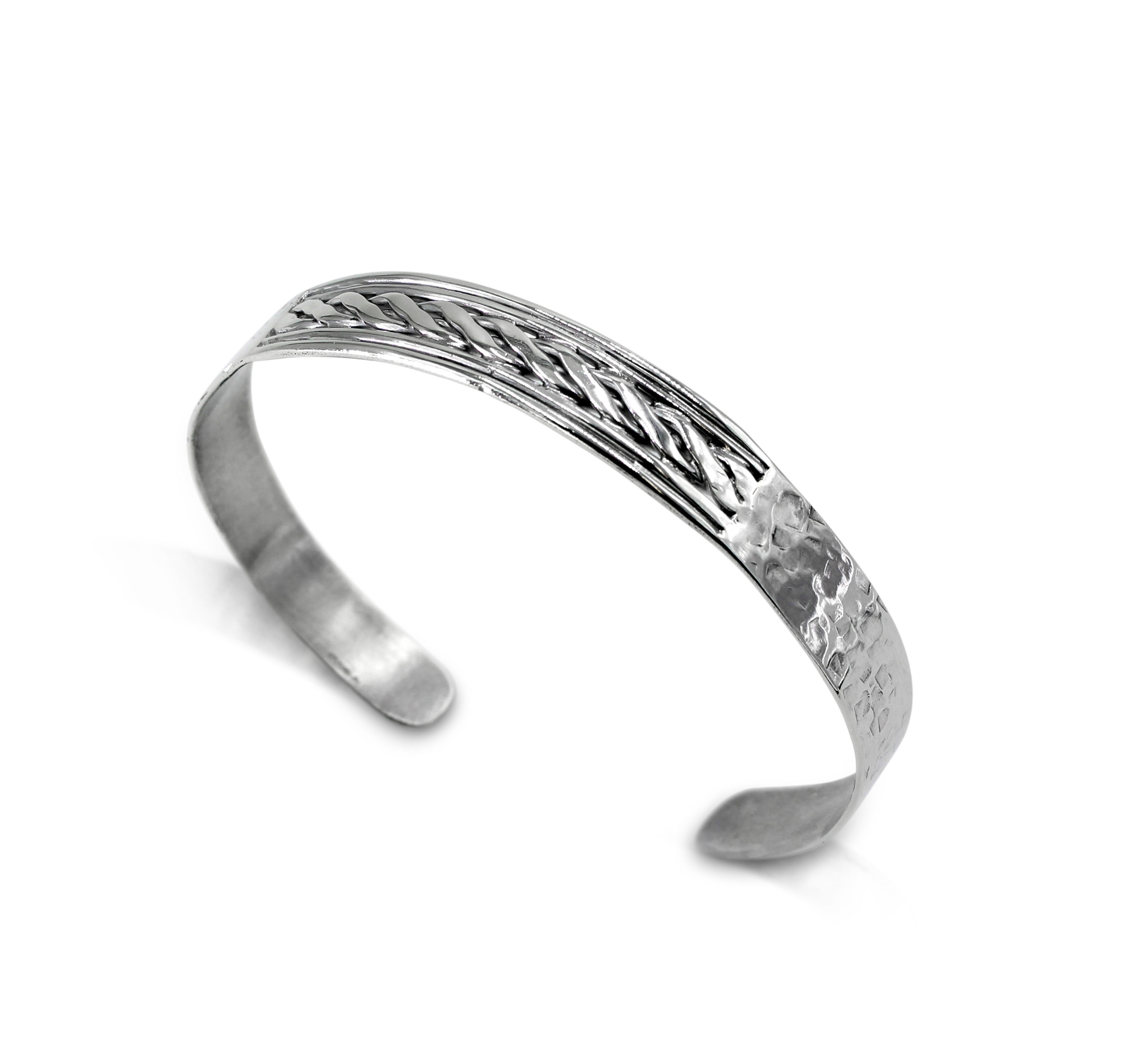 Mans Sterling Silver Half Woven Hammered Celtic Cuff Bracelet