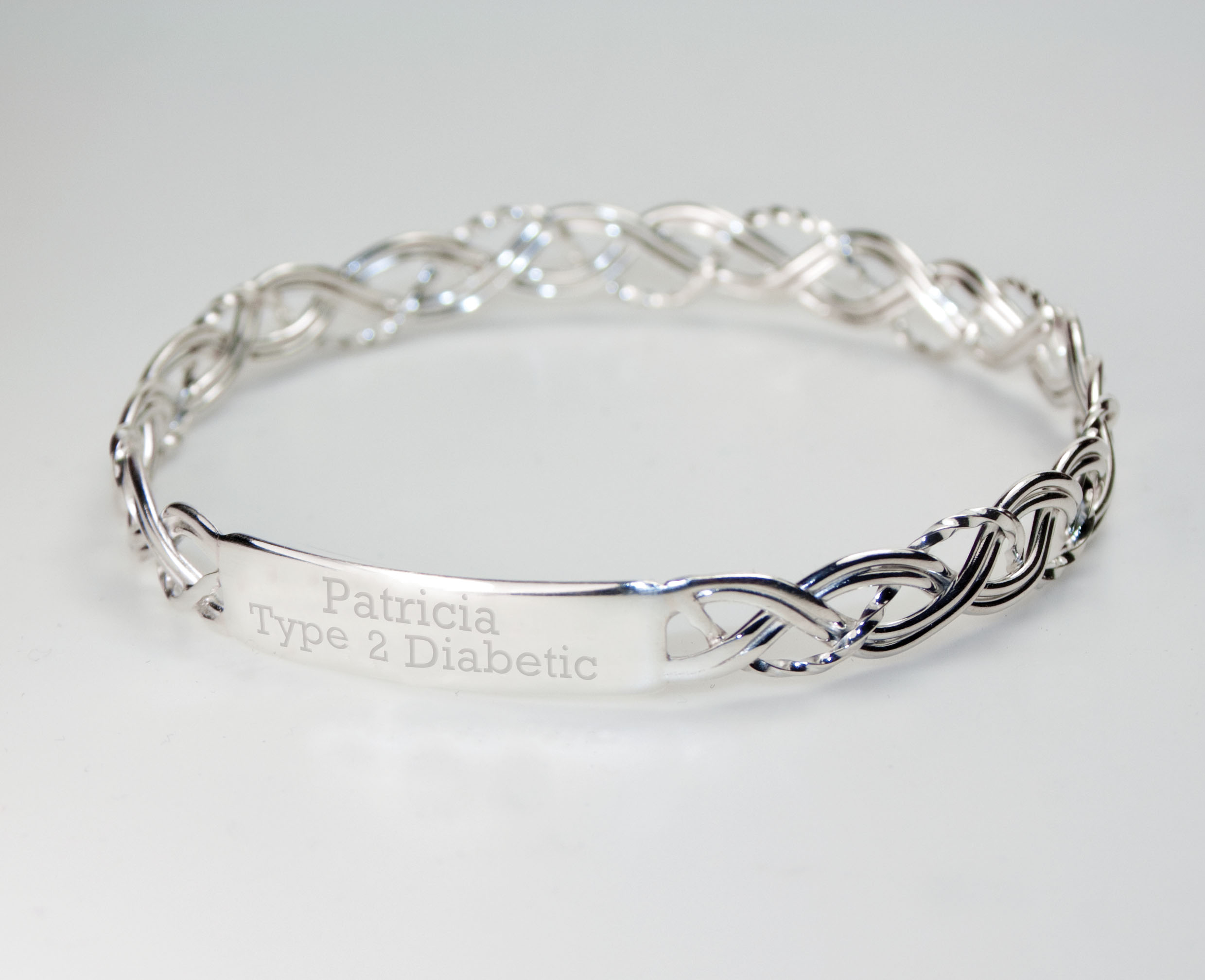Personalised sterling silver medical alert bracelet