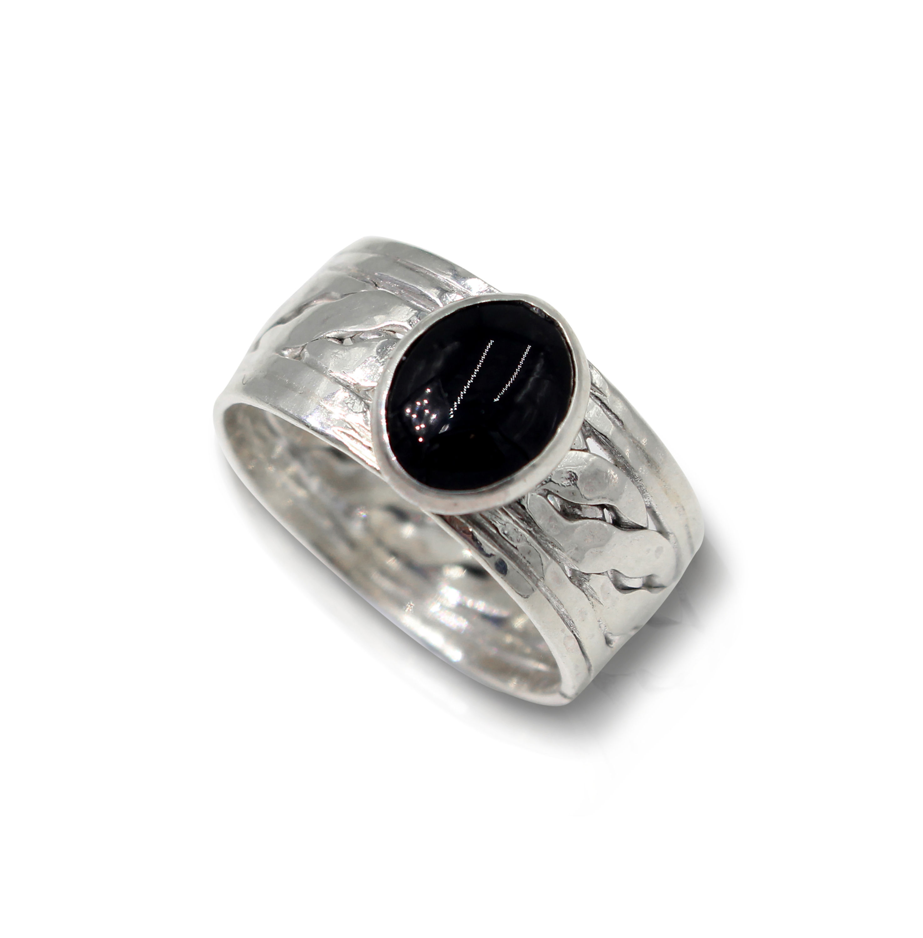 925 Sterling Silver Woven Celtic Band Ring with Black Onyx 11mm deep