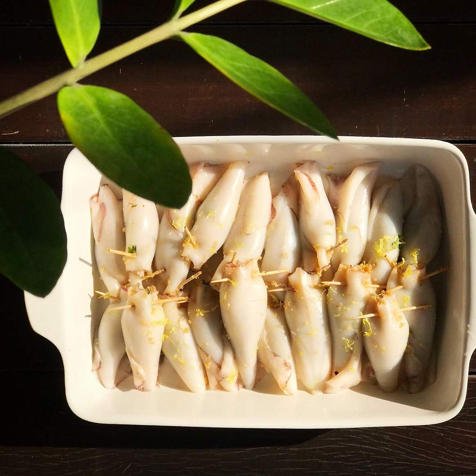 Alycooks - Quinoa & Shrimp Stuffed Squids in Tomato & Bell Pepper Sauce