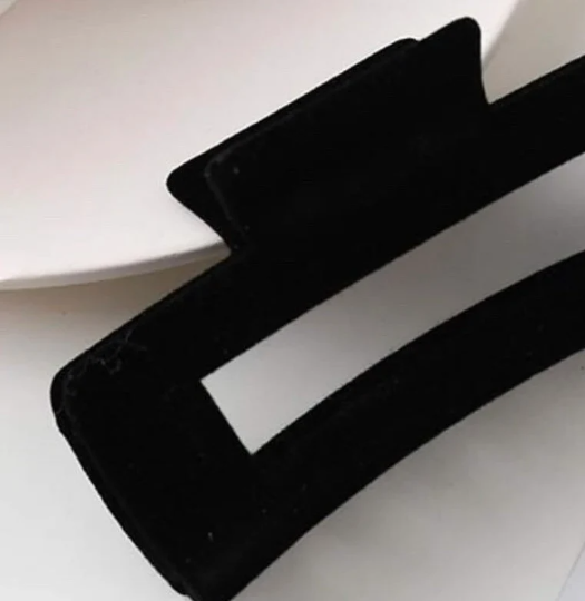 Thumbnail: Black Velvet Rectangular Hair Claw Clip