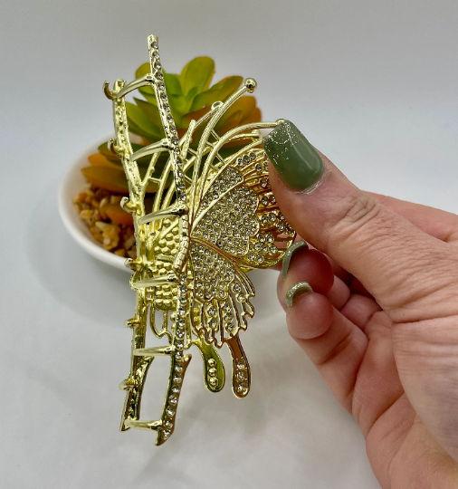 Thumbnail: CZ Gold Butterfly Hair Claw Clip