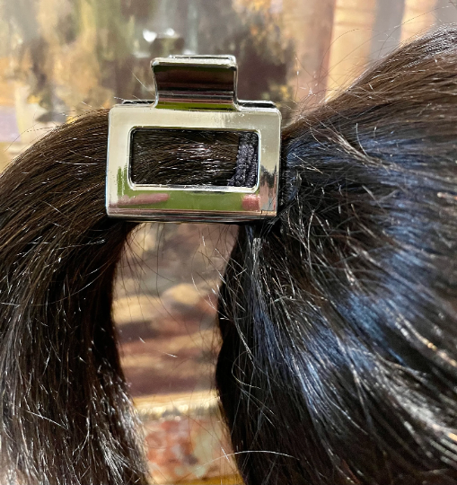Thumbnail: Gun Metal or Silver Square Hair Claw Clip