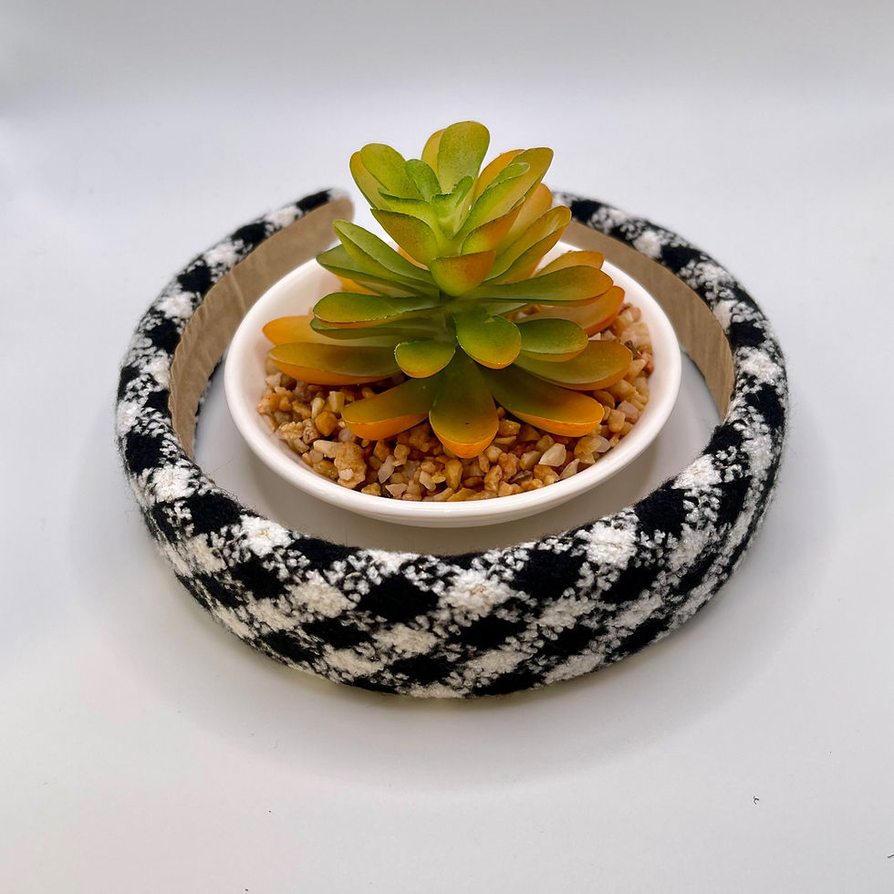 Thumbnail: oyal Checkered Crown Hairband - Elevate your style with this striking accessory, measuring 15.4 inches in circumference