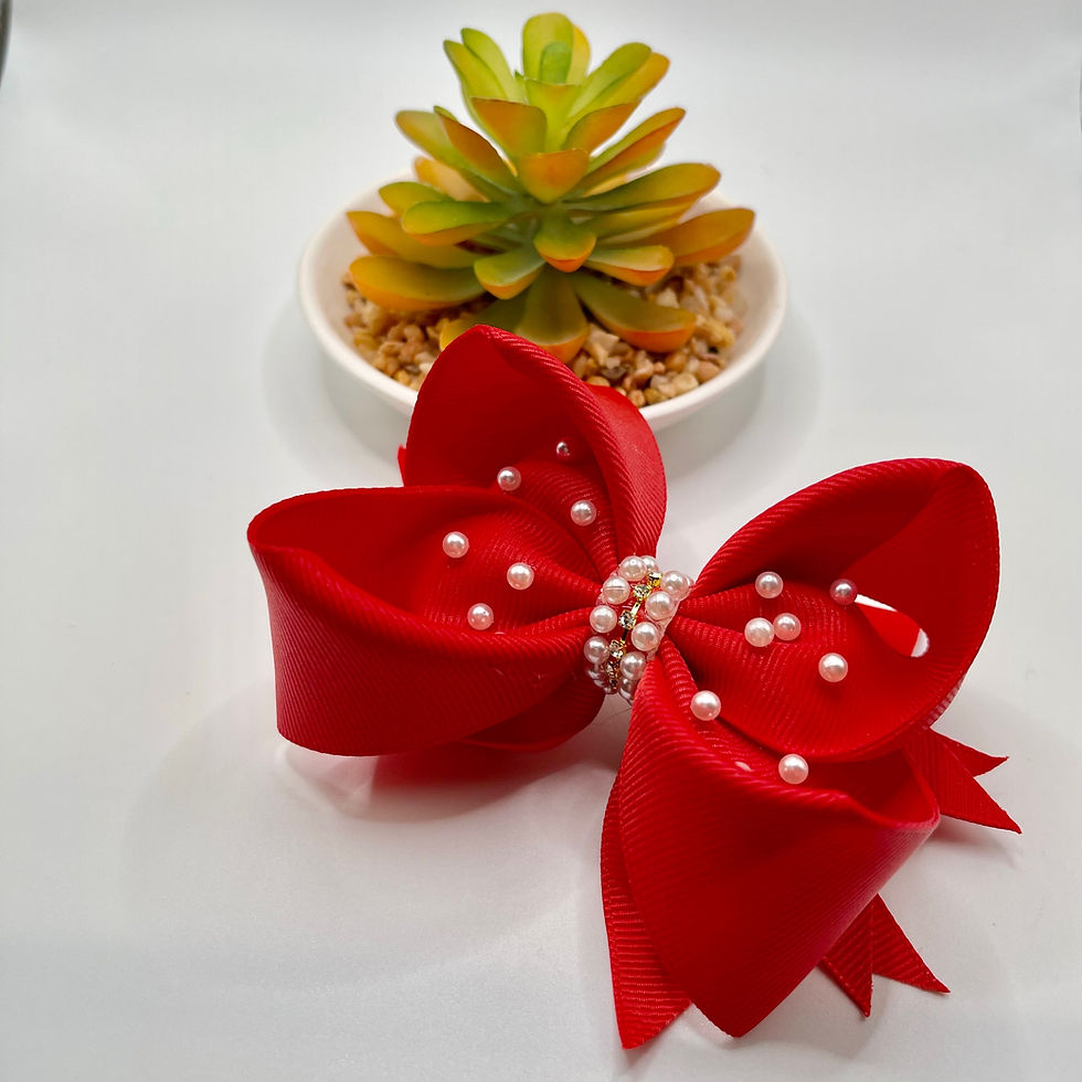 Thumbnail: Girl’s Red Elegance Pearl Bow Hair Clip 