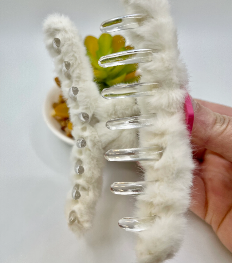 Thumbnail: Fuzzy Plush with Hot Pink Heart Hair Claw Clip