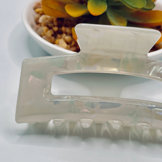 Thumbnail: White Marble Rectangular Acetate Hair Claw Clip