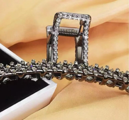 Thumbnail: Gun Metal Rhinestones Hair Claw Clip