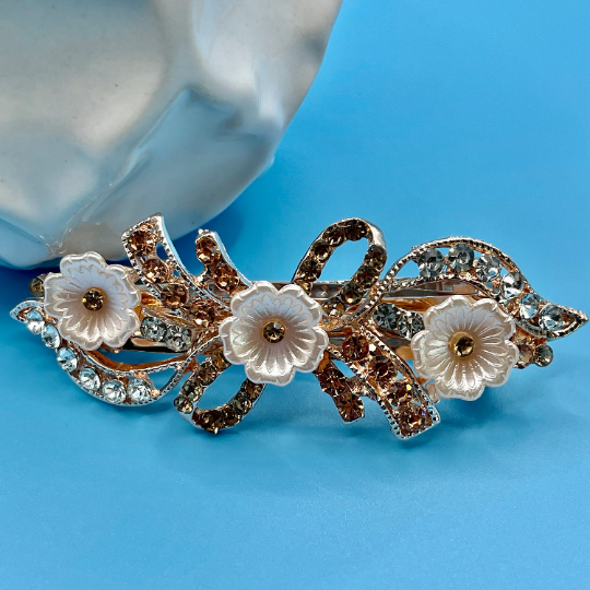 Thumbnail: Champagne Flowers French Hair Clip