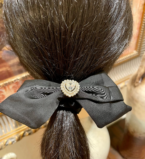 Thumbnail: Chic black bows with rhinestones scrunchies, perfect for ponytails or buns