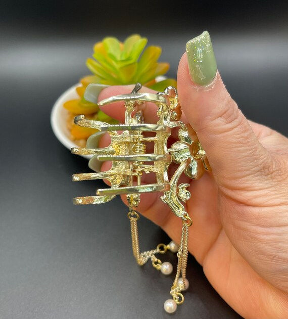 Thumbnail: Gold Crystal Floral Ponytail or Bun Hair Claw Clip