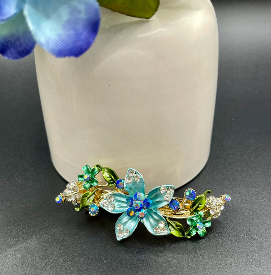 Thumbnail: Vintage Rhinestone Flower French Hair Clip