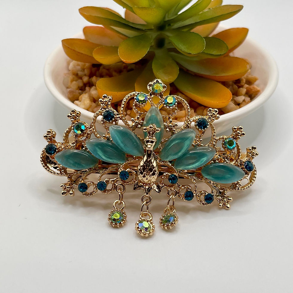 Thumbnail: Peacock Splendor Gold Hair Clip