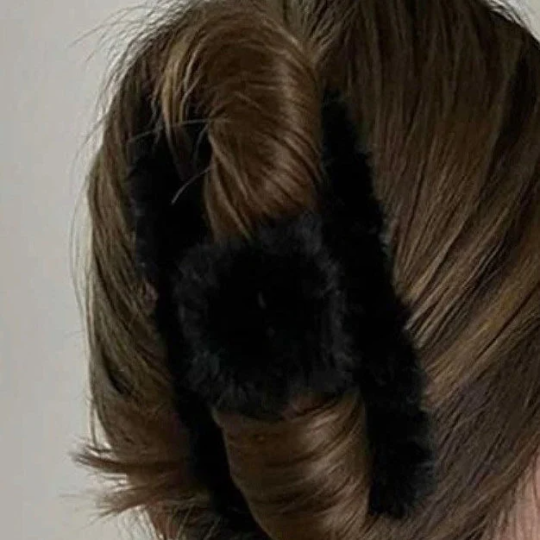 Thumbnail: Black Fuzzy Plush Hair Claw Clip