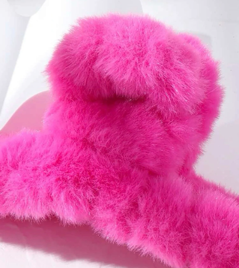 Thumbnail: Hot Pink Fluffy Plush Hair Claw Clip