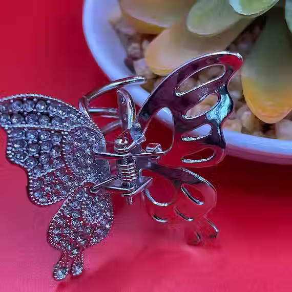 Thumbnail: Minimalist Rhinestone Butterfly Claw Clip