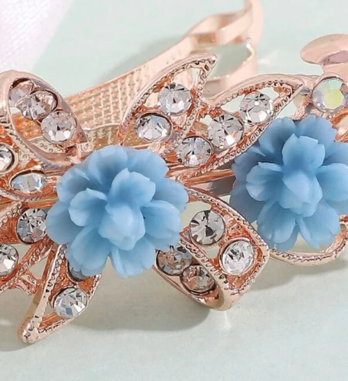 Thumbnail: Crystals and Flowers French Hair Clip