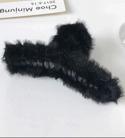 Thumbnail: Black Fuzzy Plush Hair Claw Clip