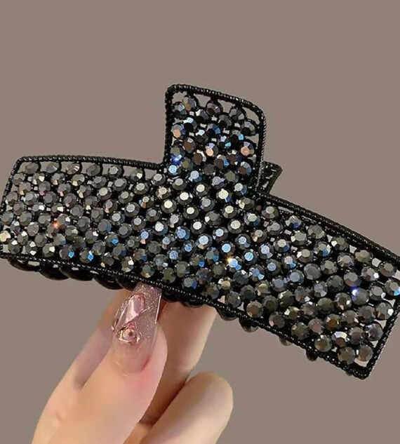 Thumbnail: Gun Metal Rhinestone Hair Claw Clip