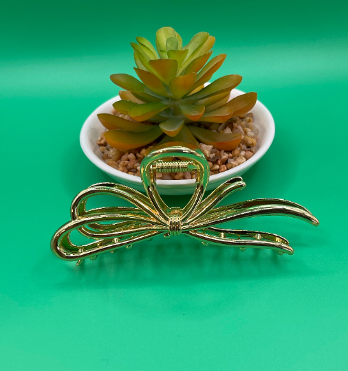 Thumbnail: Cursive Bow Metal Hair Claw Clip