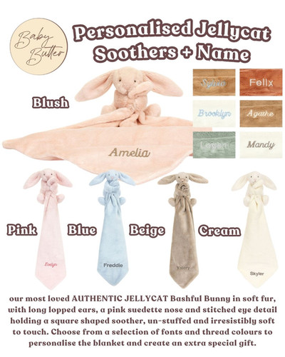 Personalised Jellycat Bashful Bunny Soother blankies with name