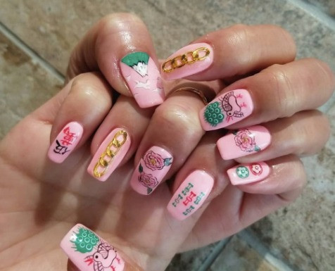 ahava nails_at home manicure_CNY_pink mahjong
