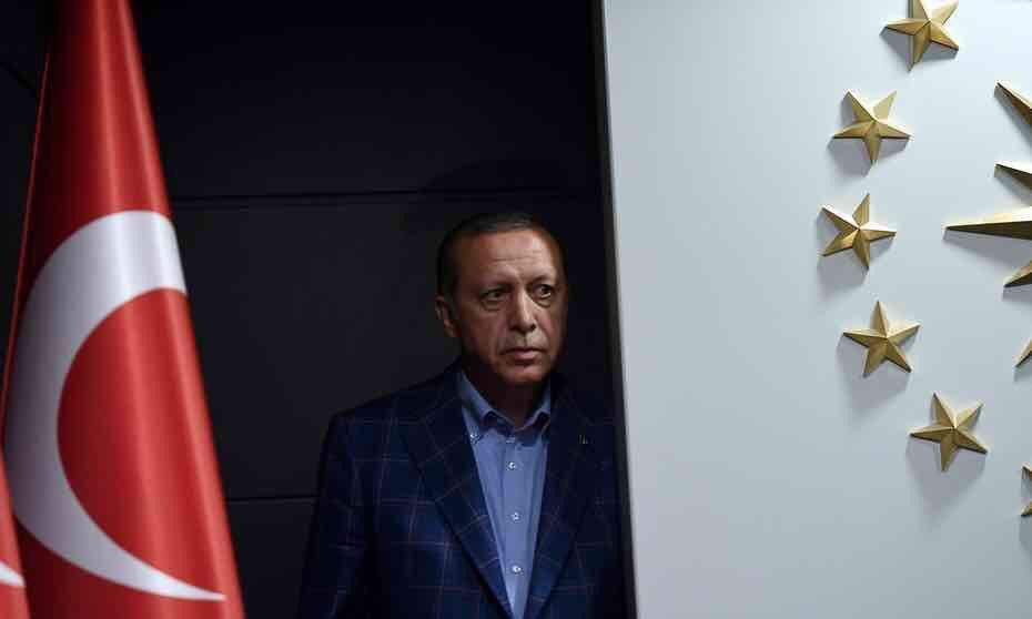 Turkish President Recep Tayyip Erdogan arrives to deliver a speech at the headquarters of his ruling Justice and Development Party, or AKP, in Istanbul on Sunday. (Bulent Kilic/AFP/Getty Images)