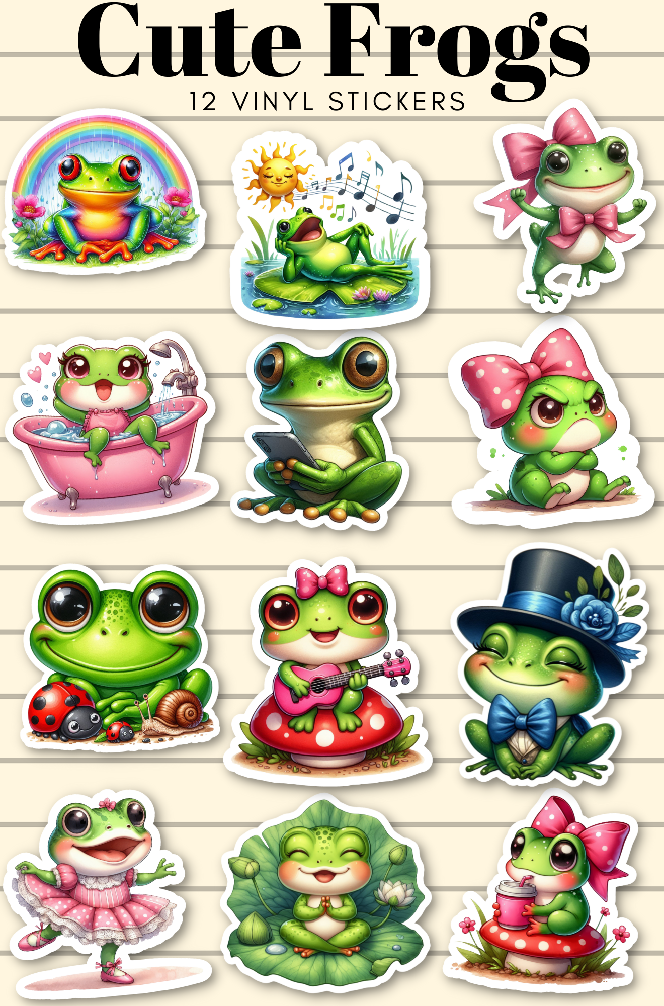 Cute Frogs - 12 Stickers