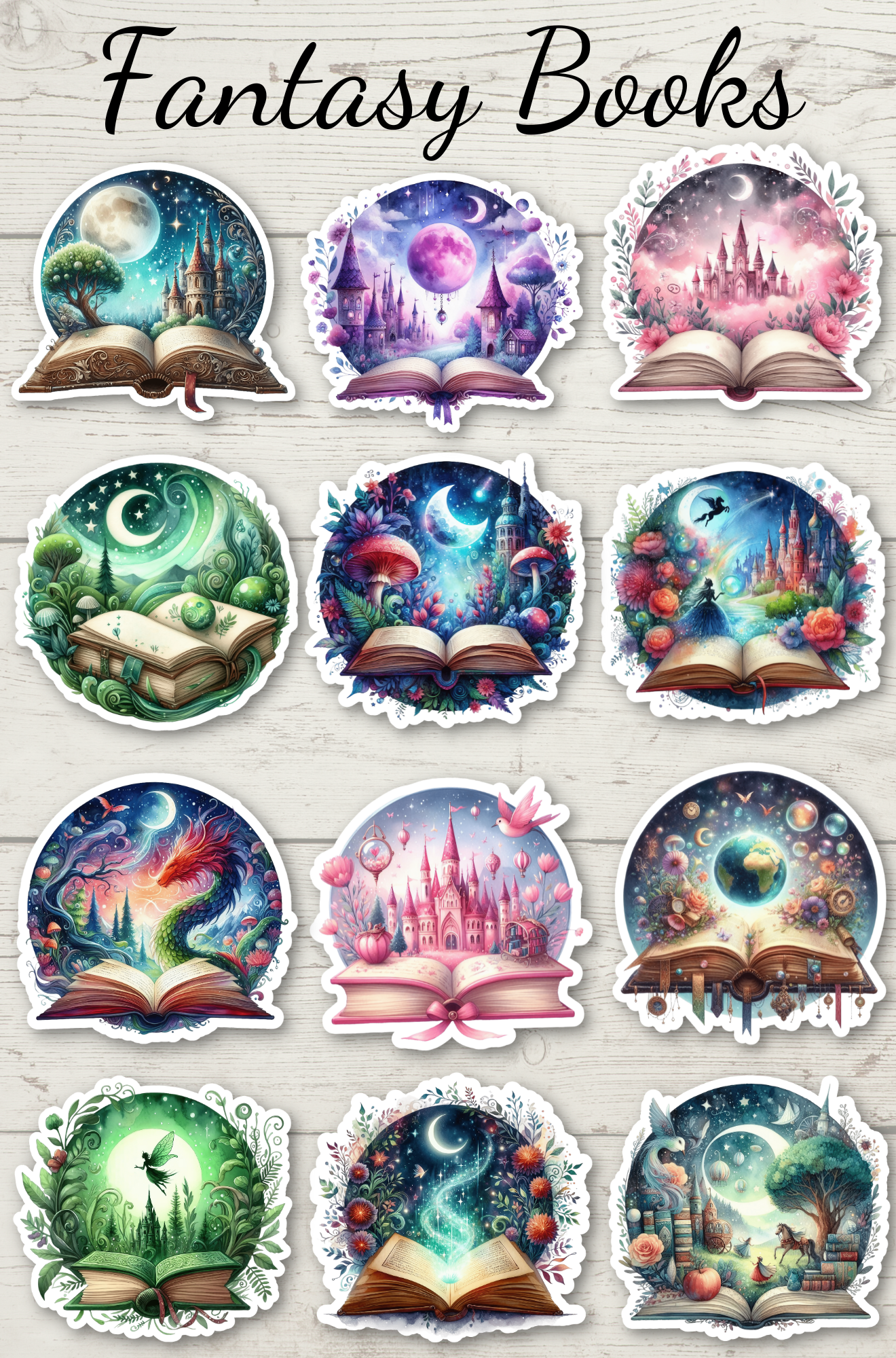 Fantasy Books / Book Lovers - 12 Stickers
