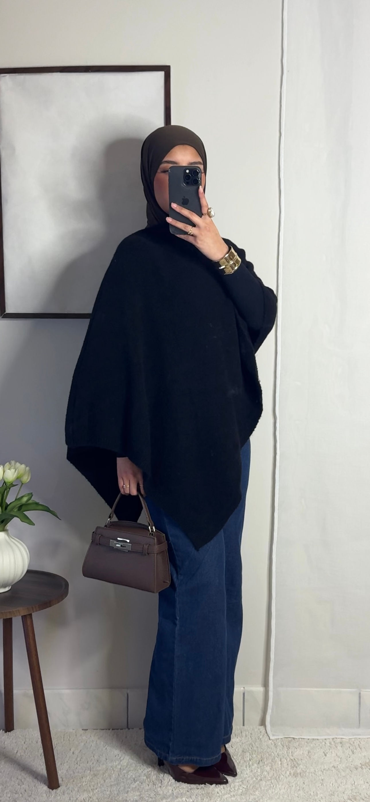 Poncho en laine - noir -