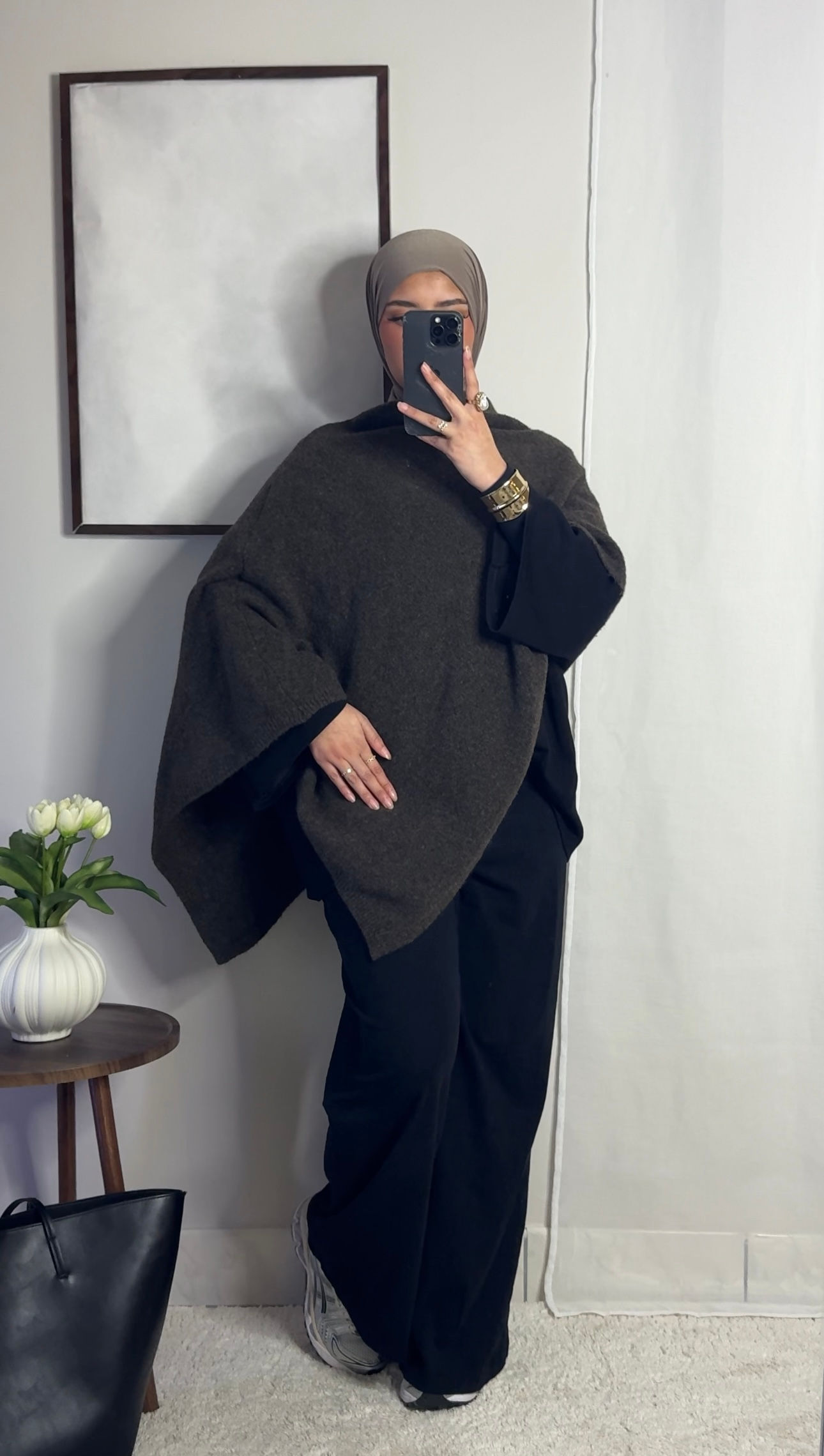 Poncho en laine - marron -