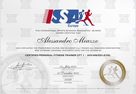 Certificazione Alessandro Miazzo - Personal Trainer Como e Online